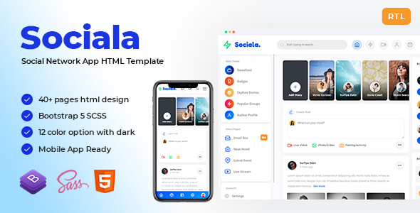  Free Download Sociala Social Network App HTML Template Nulled 
